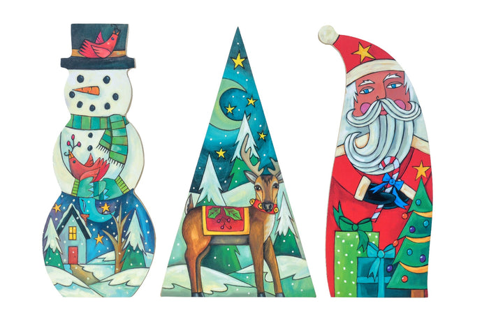 Christmas Sculpture Set - Santa, Snowman, and Reindeer
