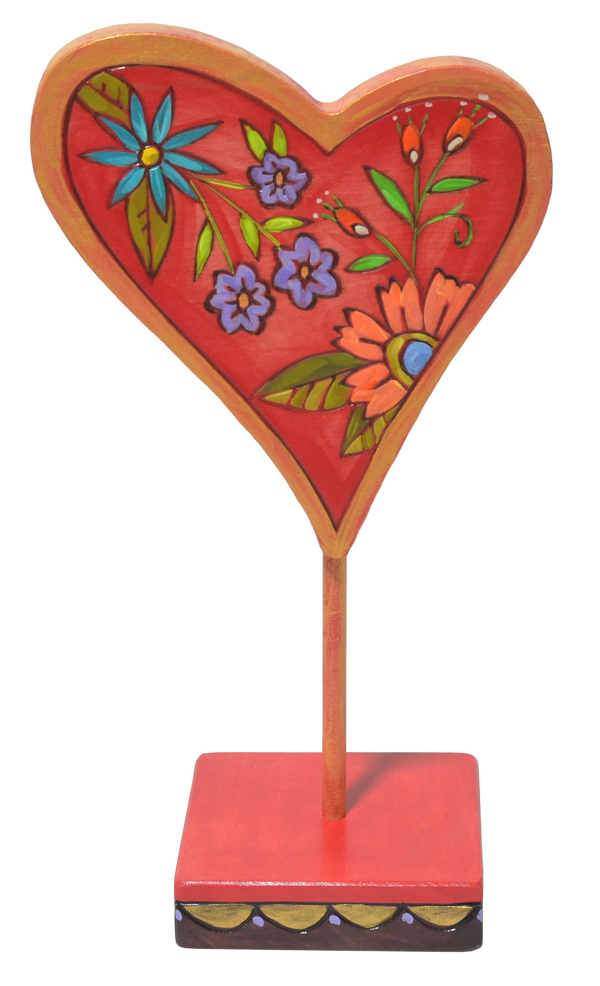 Decorative heart-shaped stand with floral designs on a white background