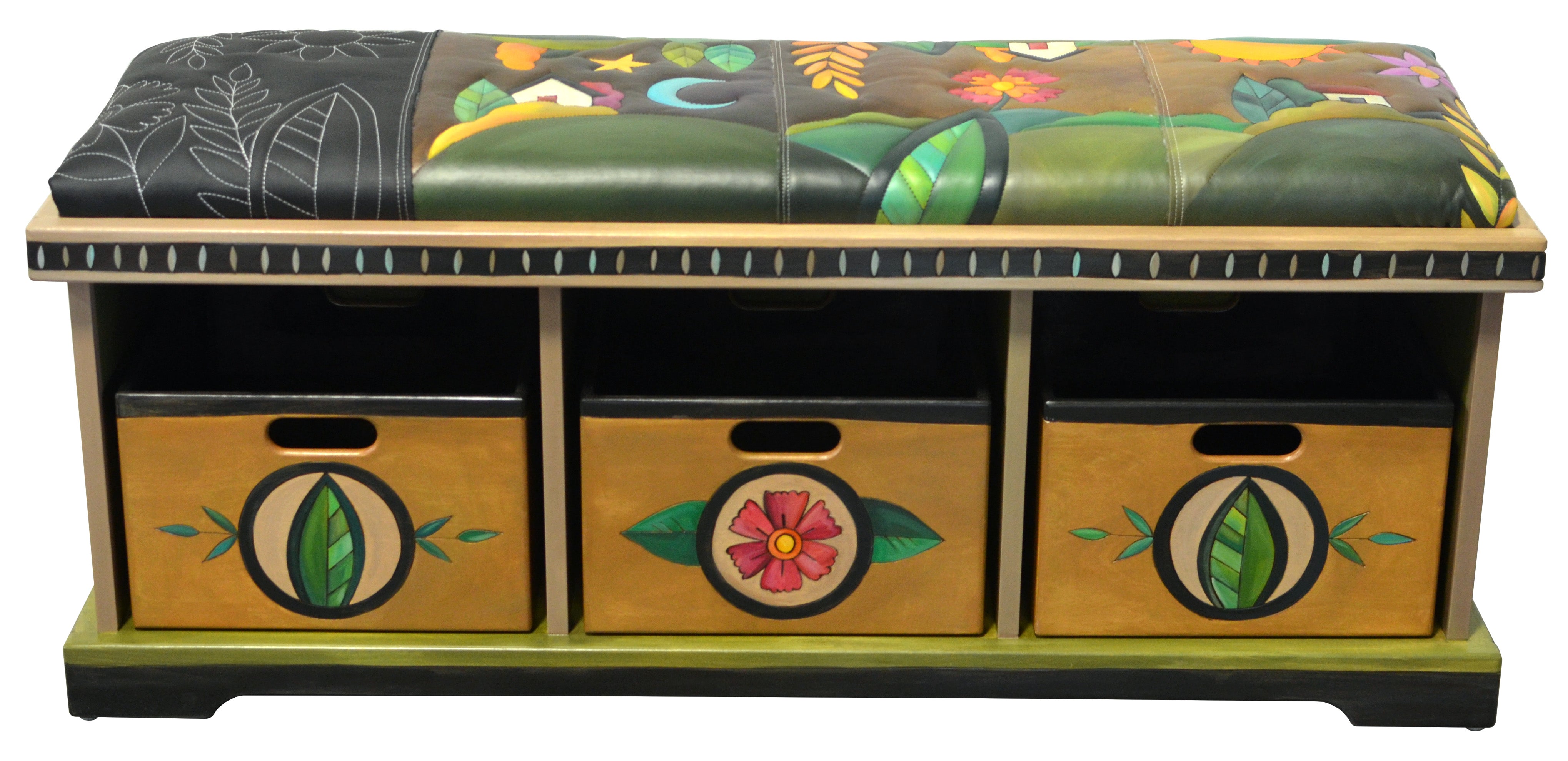 Wooden Storage Leather Seat Bench