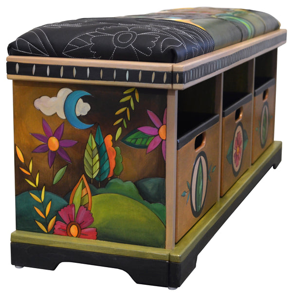 Wooden Storage Leather Seat Bench