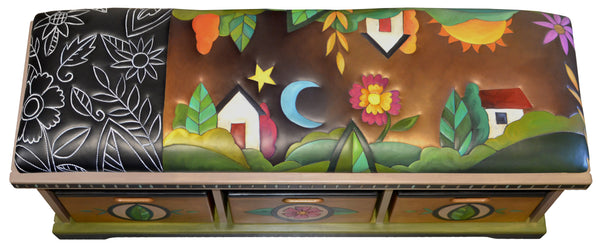 Wooden Storage Leather Seat Bench
