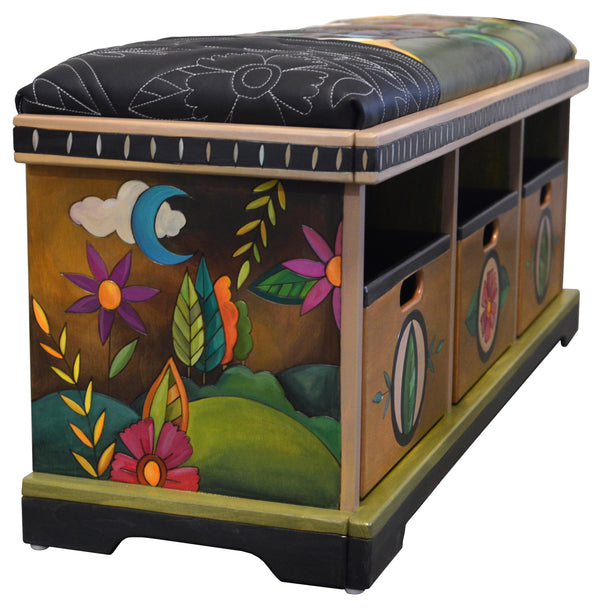 Wooden Storage Leather Seat Bench
