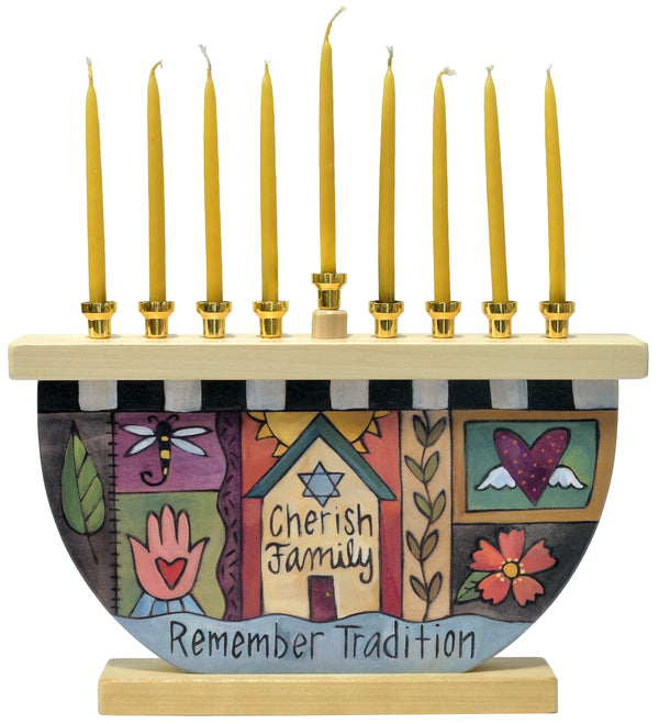 "Chag Sameach" Wooden Menorah