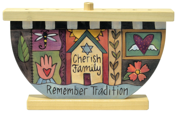 "Chag Sameach" Wooden Menorah