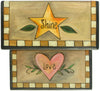 Top view of handmade step stool, with a star and heart on each step
