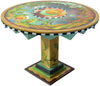 42" round table with colorful four seasons artwork against a white background