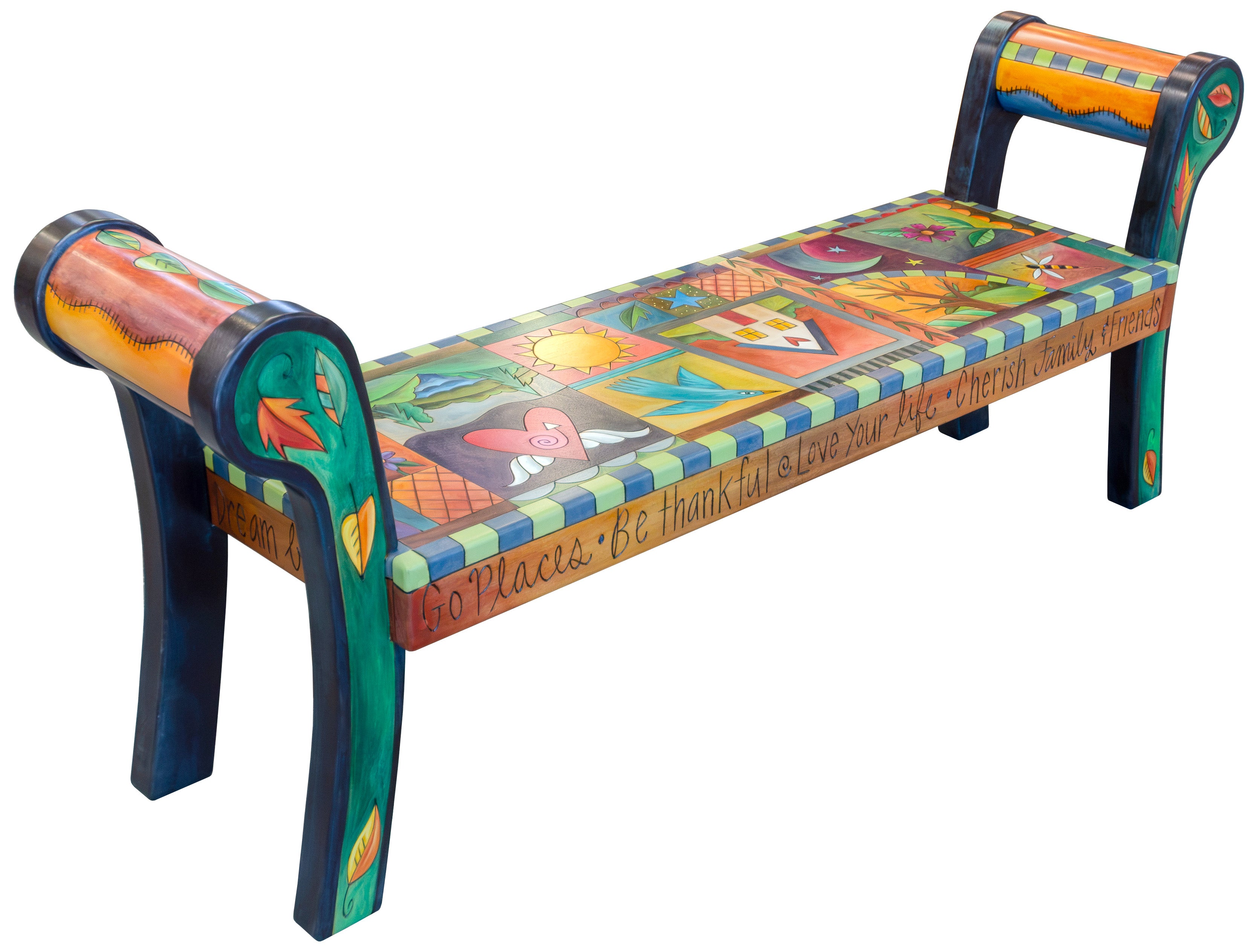Rolled Arm Bench | Crazy Quilt