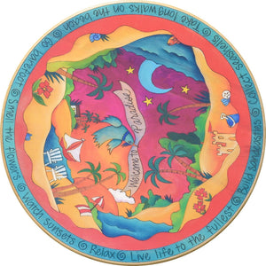 "Paradise City" Lazy Susan – "Welcome to Paradise" lazy susan with beautiful sunny beach motif front view