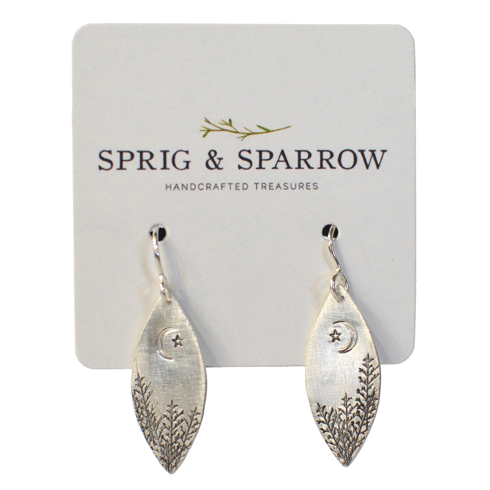 Dangly Silver Earrings | Trees at Night