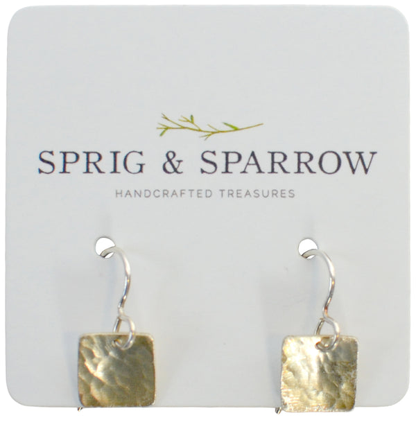 Dangly Silver Earrings | Hammered Square