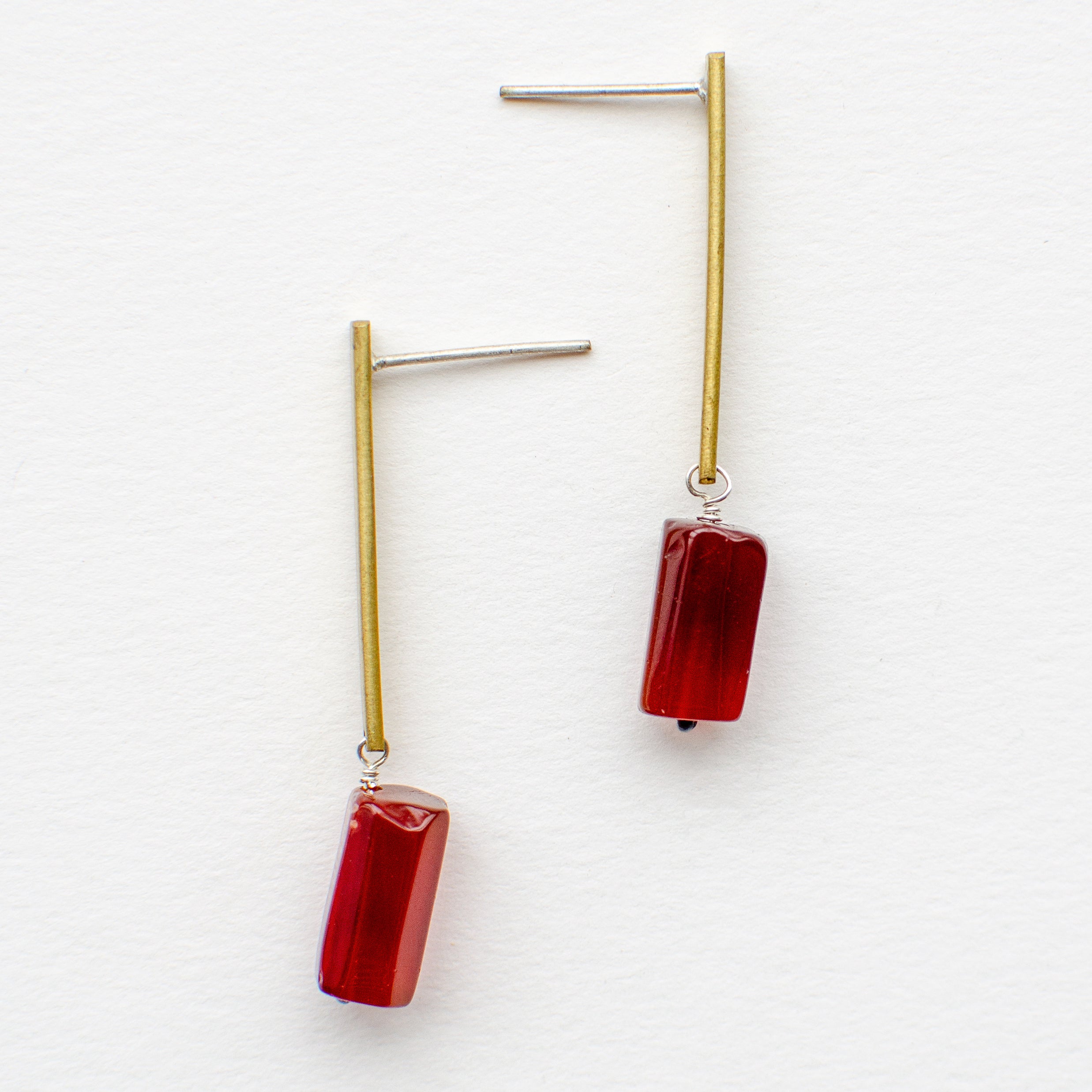 Brass Post Earrings | Carnelian