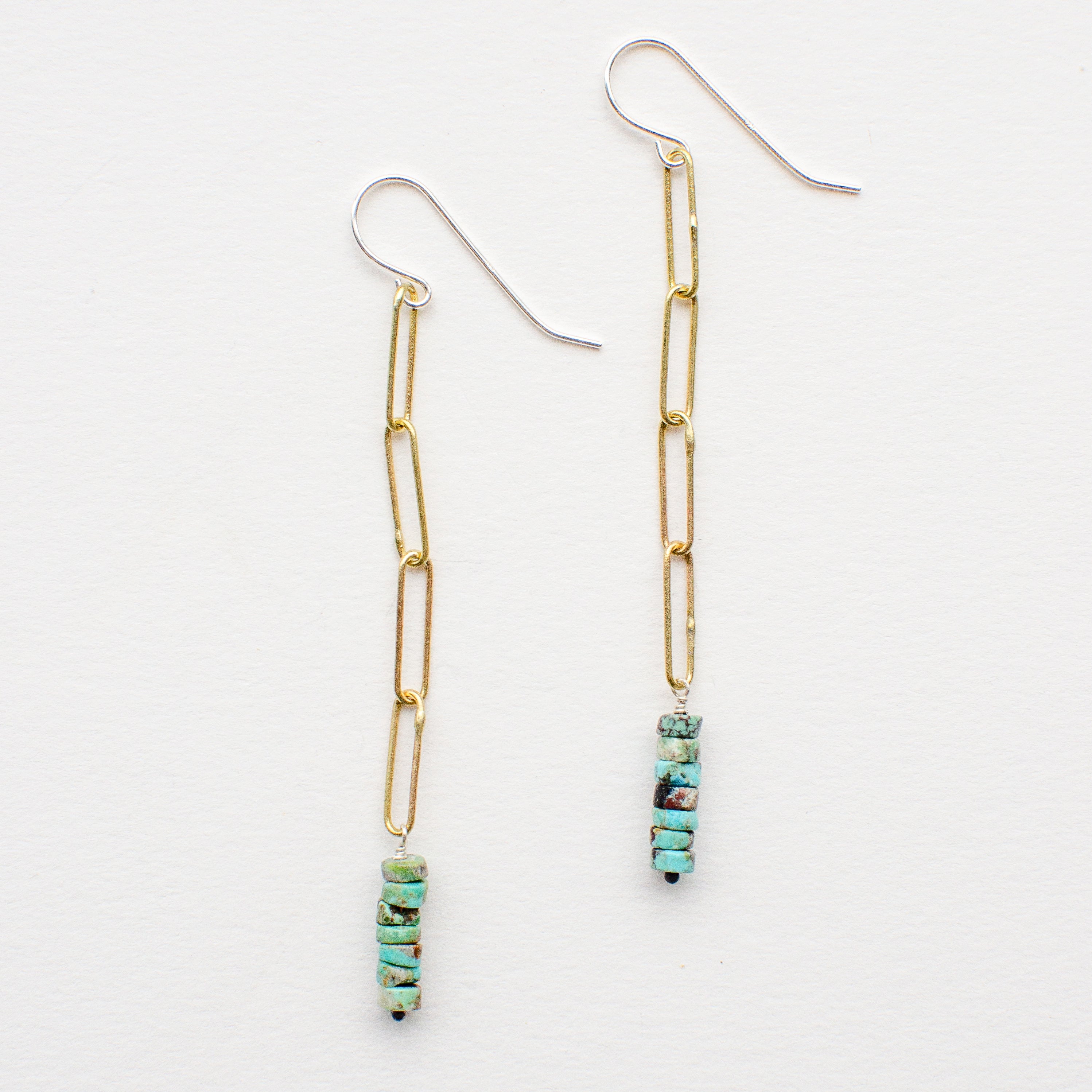Brass Dangly Earrings | Turquoise