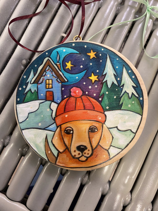"Bundled Up Pup" Circle Ornament