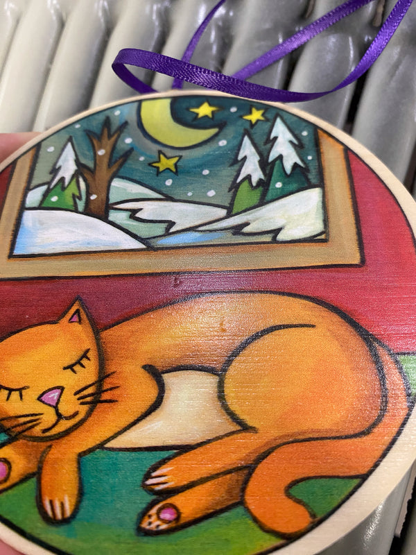 "Cozy Cat" Circle Ornament
