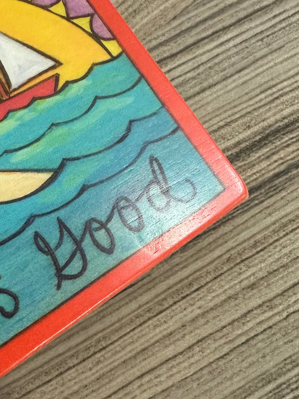 Showing surface imperfection on Be Here Now plaque