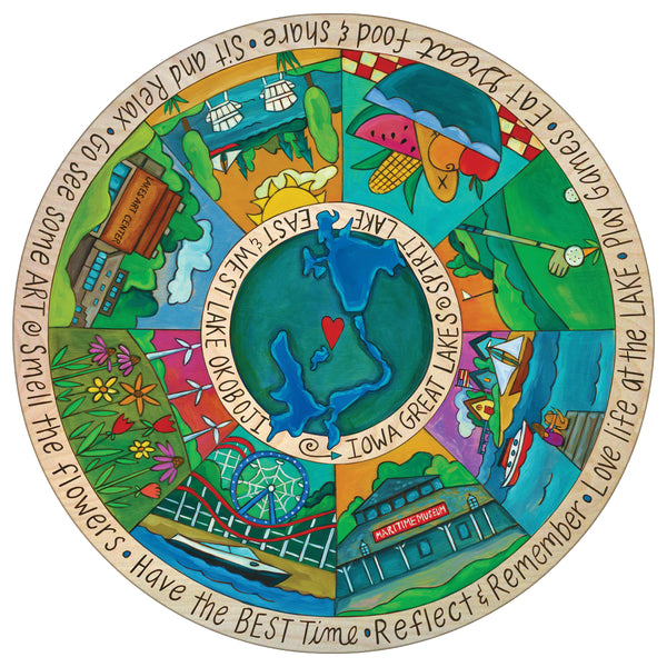 Pie piece lazy susan design celebrating Iowa's Great Lakes!