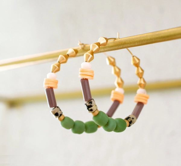 Pistachio Beaded Hoops