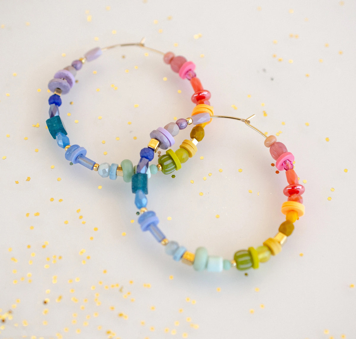 Rainbow Beaded Hoops