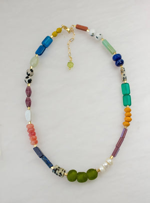 Colorful vibrant gold filled beaded necklace