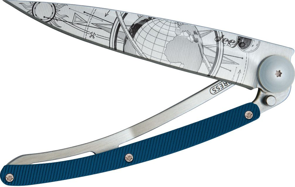 Pocket Knife | Blue Aluminum + Globe Trotter
