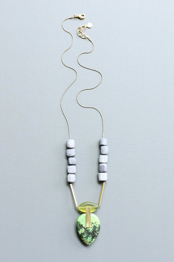 Green Jasper & Glass Geometric Necklace