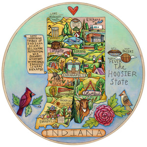 "Hoosier State" Lazy Susan – A printed lazy susan designed to depict the best qualities of Indiana: abundant wildlife, gorgeous geography, and beautiful landscapes