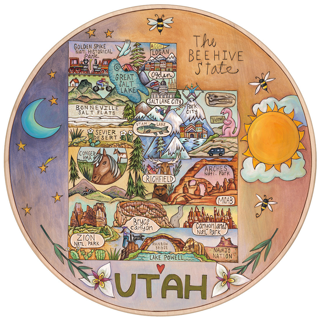 Utah map design on a wood lazy susan