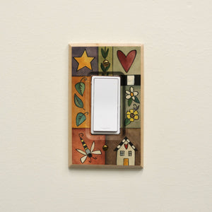 A traditional icon box design with cozy home and heart images to create a decorative switch plate cover.