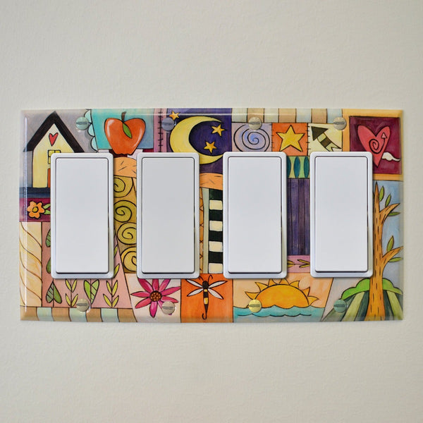 Quad Light Switch Plate - "Calico Quilt"