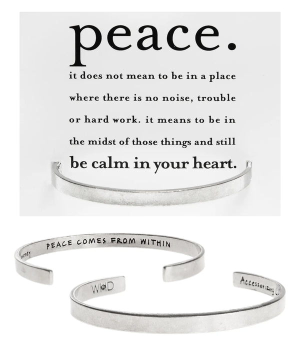 "Peace Comes from Within" Metal Cuff Bracelet