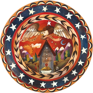 "Freedom, History, Tradition" Patriotic lazy susan with a symbolic bald eagle on a painted wood lazy susan