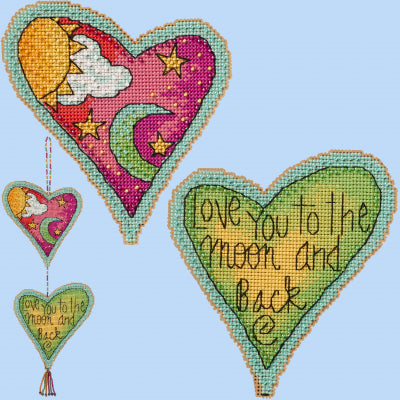 "To the Moon" Cross Stitch Kit Hanging Heart