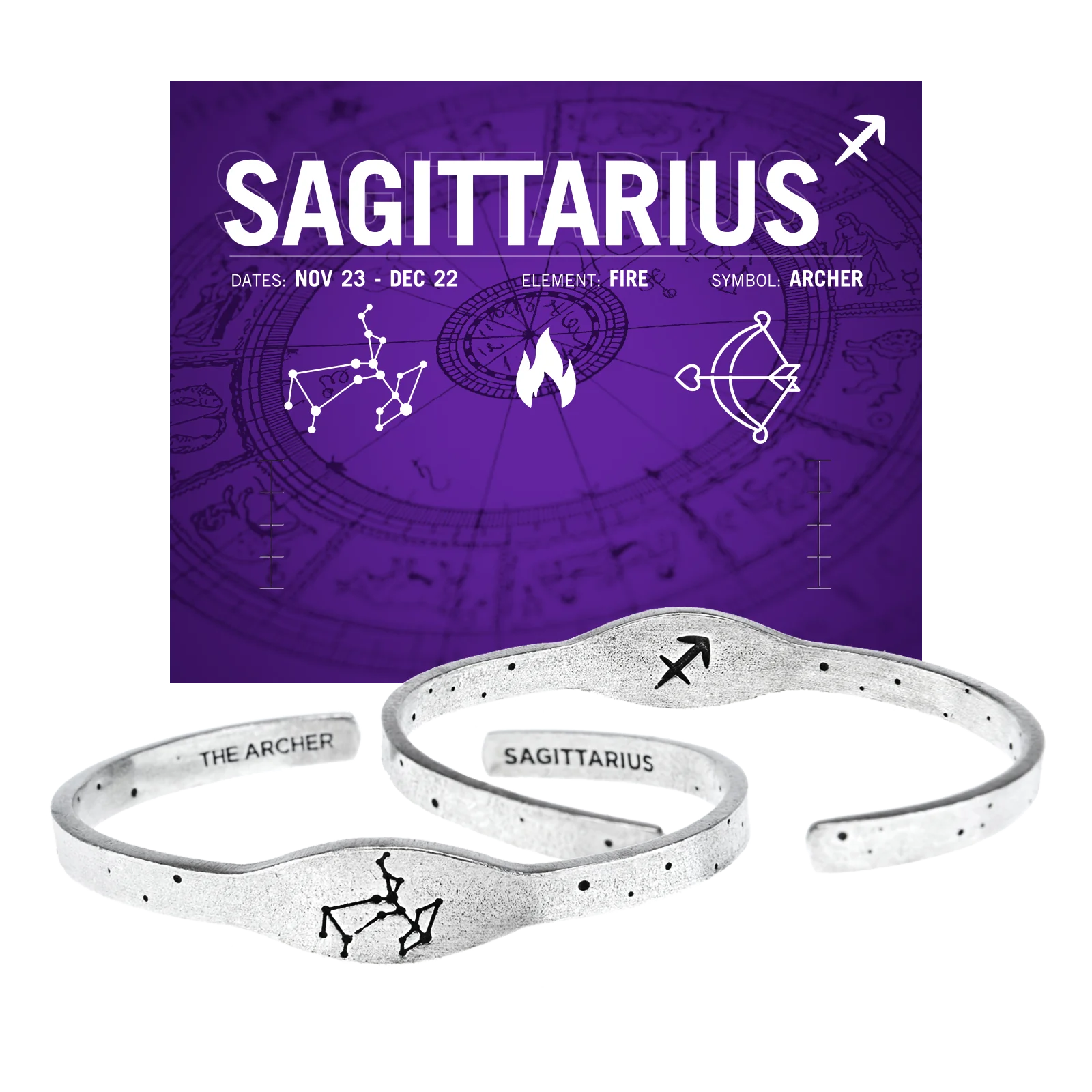 Zodiac Sign Metal Cuff Bracelet [Assorted]