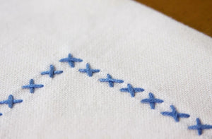 Up-close embroidery on hand towel