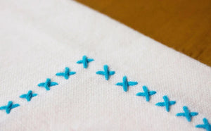 Up-close of embroidery on hand towel