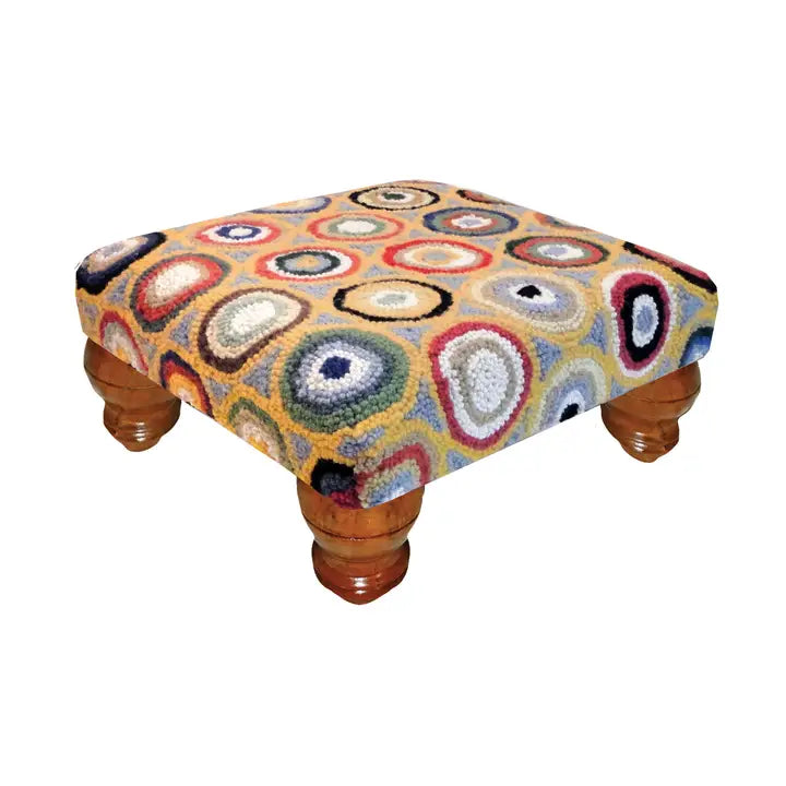 Wool Hooked Foot Stool | Blue Pennies
