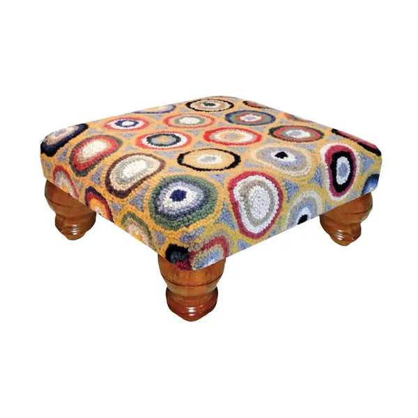 Wool Hooked Foot Stool | Blue Pennies