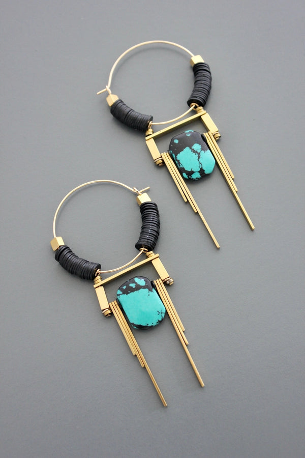 Art Deco Turquoise Hoop Earrings