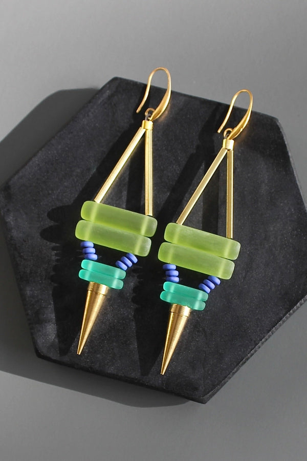 Green & Cobalt Spike Earrings
