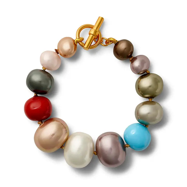 Rainbow Pebble Pearl Bracelet