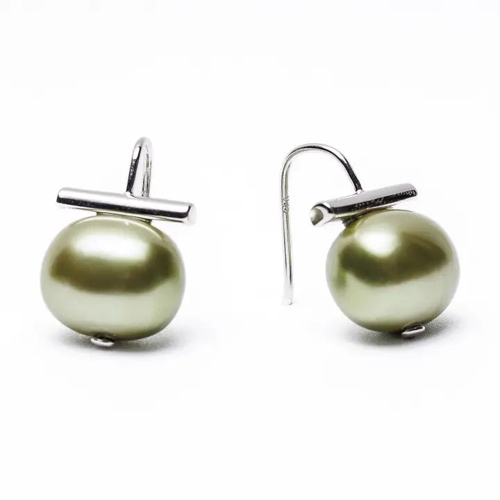 Lily Pad Pebble Pearl Earrings (Sterling)