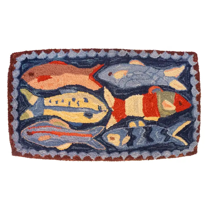 Wool Hooked Pillow | Swimming Fish