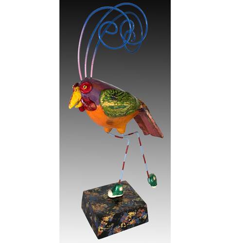Funky, colorful bird sculpture