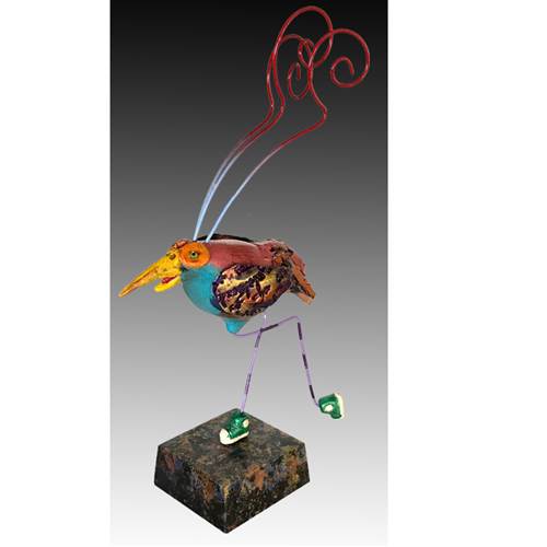 Contemporary colorful bird sculpture