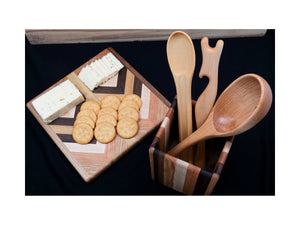 Small Wood Cutting Board with Cheese and Cracker spread