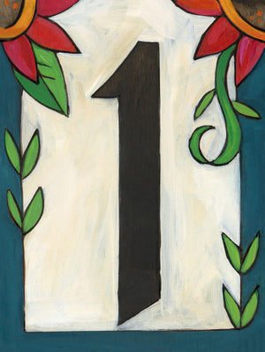 Sincerely, Sticks "1" House Number Plaque option 3 with flowers