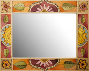 Rectangular Mirror –  Cheerful floral and sun medallions motif