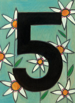 Sincerely, Sticks "5" House Number Plaque option 3 with flowers