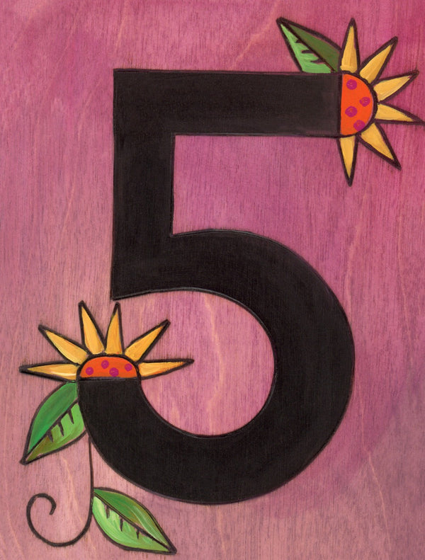 Sincerely, Sticks "5" House Number Plaque option 2 with flowers