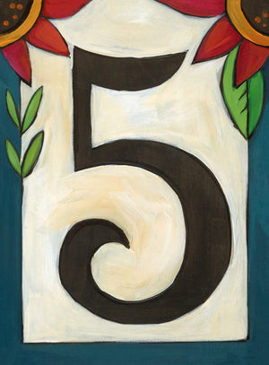 Sincerely, Sticks "5" House Number Plaque option 3 with flowers